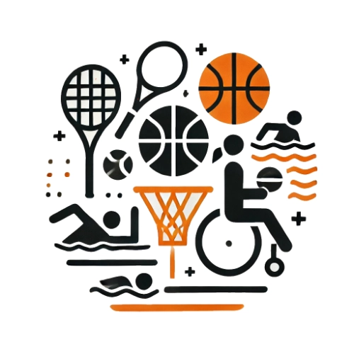 Illustration représentant la diversité sportive, incluant le tennis, le basket, la natation et des personnes en situation de handicap pour promouvoir Le Croisic Sport Actu.
