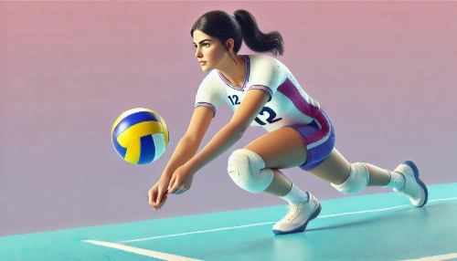 Une joueuse de volley-ball en action, s'apprêtant à réceptionner le ballon sur le terrain.