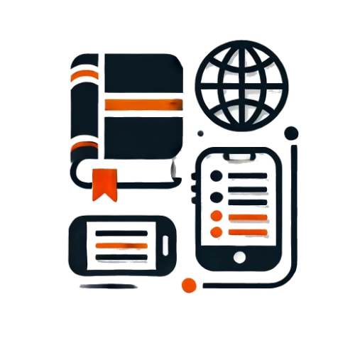 Illustration minimaliste représentant des icônes de livre, globe terrestre et smartphone pour symboliser l'accès simplifié à l'information avec Le Croisic Sport Actu.